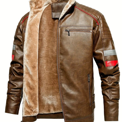 Warm Fleece Men's Casual PU Leather Retro Biker Jacket for Fall Winter HEBDO