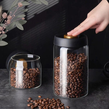 Vacuum Sealed Jug Set Black Coffee Beans Glass Airtight Canister Kitchen Food Grains Candy Keep Good Storage Jar Set Kitchen Gadgets HEBDO STORE