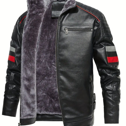 Warm Fleece Men's Casual PU Leather Retro Biker Jacket for Fall Winter HEBDO