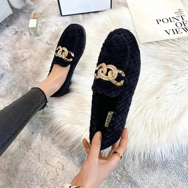 women's plush flat shoes Outdoor and office wear fashion chain design winter warm snow boots Large size 41-43 free delivery - Premium  from FRANTZDOL STORE  - Just $40! Shop now at FRANTZDOL STORE 