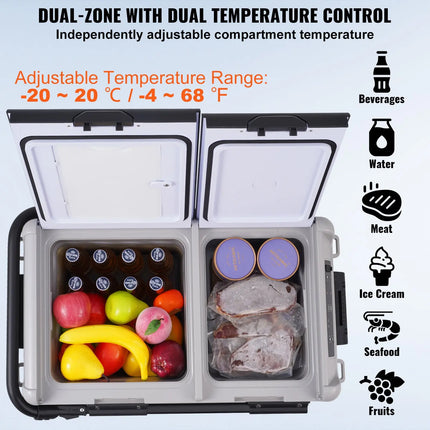 VEVOR 10.57gal Dual Zone Portable Car Refrigerator, 12V/110V Fridge with Adjustable Temperature, Semiconductor Cooler, Polypropylene Construction, with US Plug, for Outdoor, Camping, RV HEBDO