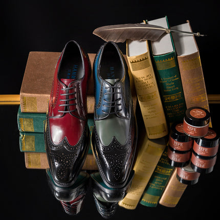 Business Formal Wear Leather Shoes Men British Square Toe Men's Shoes Cowhide Color Matching HEBDO STORE