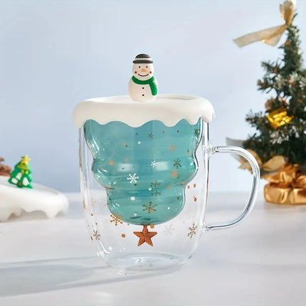 Mignon tasse d'arbre de Noël, tasse en verre à double couche de haute borosilicate avec poignée pour le lait, tasses à café résistantes à la chaleur Cadeaux de Noël HEBDO STORE