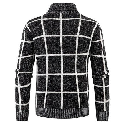 Men's New European And American Thickened Plaid Sweater Cardigan HEBDO