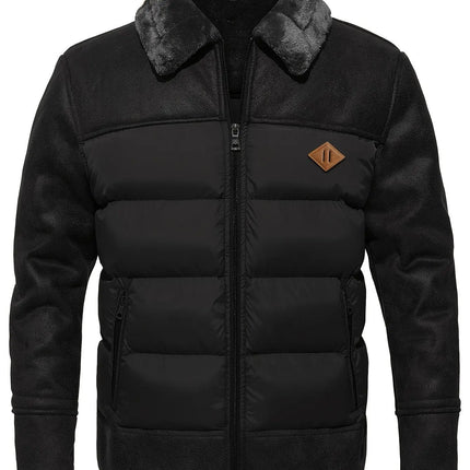 Men's Casual Winter Jacket - Warm Fleece-Lined Faux Leather, Zip-Up with Pockets for Outdoor & Casual Attire HEBDO