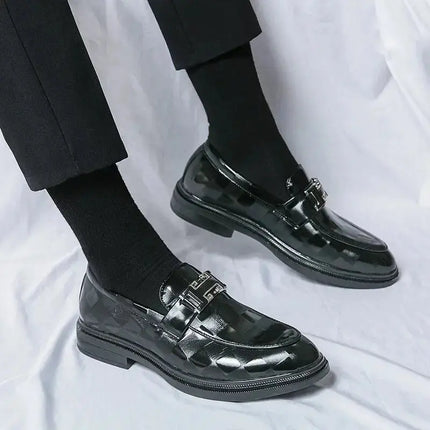 Men's Retro Checked Embossed Leather Shoes Fashion Casual   British Style Loafers Mens Slip-on Business Formal Dress Black Shoes - Premium  from FRANTZDOL STORE  - Just $115! Shop now at FRANTZDOL STORE 