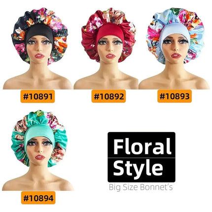 Women Satin Bonnet Cap Silky Big Bonnet for Women Floral Printing Sleep Cap Design Boneet's - Premium  from FRANTZDOL STORE  - Just $10.99! Shop now at FRANTZDOL STORE 