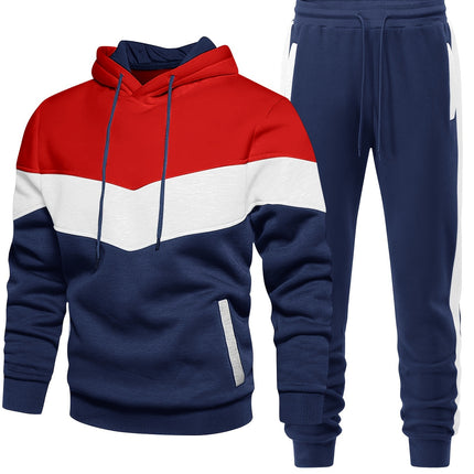 Men's Casual Hooded Sweatshirt And Sweatpants Set, Spring Autumn Winter Fashion, Sporty Pullover Hoodie With Color Block Design, Cozy Jogging Outfits, Athletic Track Suit HEBDO STORE