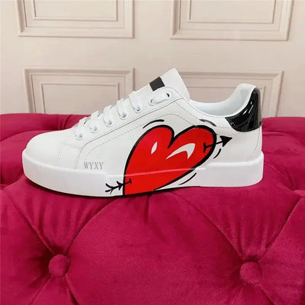 Spring New Round Toe Lace Up Shoes For Women Genuine Leather Couple Sneakers Graffiti Sports Casual Flats Designer Men Shoes - Premium  from FRANTZDOL STORE  - Just $145! Shop now at FRANTZDOL STORE 