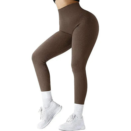 High Waist Seamless Leggings Threaded Knitted Fitness Pants Solid Women's Slimming Sports Yoga Pants Elastic Running Sport Leggings - Image #12