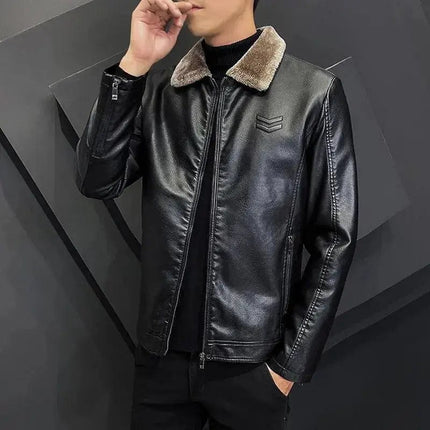 Winter Fashion Warmth Thickened Leather Jacket Lapel Solid Zipper Design Plus Size 4XL-M Bomber Coat Men's Leather Jacket - Premium  from FRANTZDOL STORE  - Just $55! Shop now at FRANTZDOL STORE 