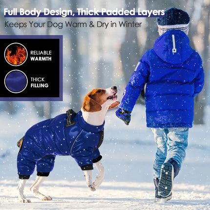 Small to Medium Breeds Waterproof All-Season Warm Dog Coat with Polyester Filling, Knit Fabric, Snap Button Closure, and D-Ring Leash Attachment HEBDO