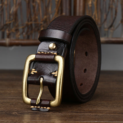 Men's Simple Fashion First Layer Cowhide Retro Brass Buckle Belt HEBDO STORE