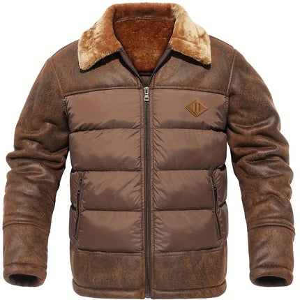 Men's Casual Winter Jacket - Warm Fleece-Lined Faux Leather, Zip-Up with Pockets for Outdoor & Casual Attire HEBDO