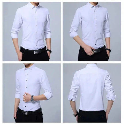 Men's Button-down Shirt Long Sleeve Casual Formal Business Dress Shirts Pocket-less Solid Color Blue White Tops Korean Slim Fit - Premium  from FRANTZDOL STORE  - Just $35! Shop now at FRANTZDOL STORE 