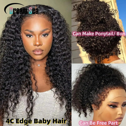 360 Lace Frontal Kinky Curly Human Hair Wigs Curly Edges For Women Baby Hair Around 180% Lace Frontal Wig Brazilian Remy Hair - Image #1