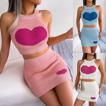 Casual Love Contrast Color Midriff-baring Top Hip Skirt Suit HEBDO STORE