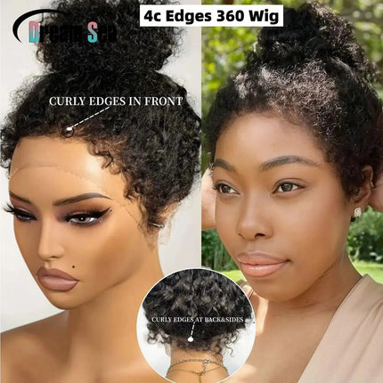 360 Lace Frontal Kinky Curly Human Hair Wigs Curly Edges For Women Baby Hair Around 180% Lace Frontal Wig Brazilian Remy Hair - Image #3