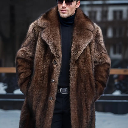 High-Quality Luxury Men's Faux Mink Fur Coat - Warm, Stylish & Casual Long Sleeve with Suit Collar for Fall/Winter HEBDO