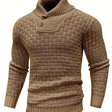 Cozy Chic Men's Waffle Pattern High Stretch Sweater - Soft, Breathable, and Lightweight Pullover for Fall and Winter - Chic Mature Casual Wear for Everyday HEBDO