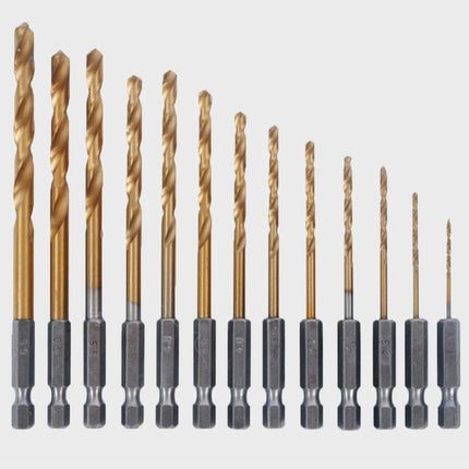 Wind batch hex shank twist drill bit titanium plated 6.35 handle 10PC/13PC set / high speed steel HEBDO STORE