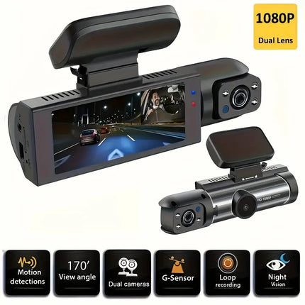 3.16 Inch Dual Dash Cam - On-Dash Cameras with Infrared Night Vision, Dual Channel 1080P Front and Inside Wide Angle Recording, 24hr Motion Sensor Parking Mode, Loop Recording, IPS Screen and Parking Surveillance - Without 32 HEBDO