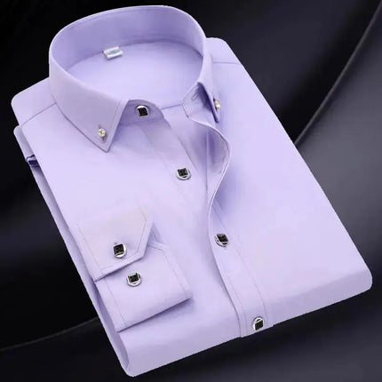 Men's Button-down Shirt Long Sleeve Casual Formal Business Dress Shirts Pocket-less Solid Color Blue White Tops Korean Slim Fit - Premium  from FRANTZDOL STORE  - Just $35! Shop now at FRANTZDOL STORE 