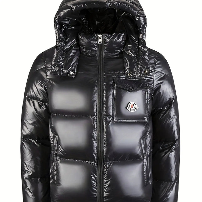 Stylish Down Jacket with Detachable Hood - Warm White Goose Feather, Nylon, Casual Fit for Men & Women HEBDO