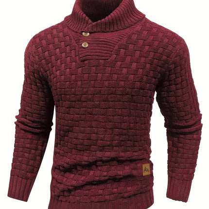 Cozy Chic Men's Waffle Pattern High Stretch Sweater - Soft, Breathable, and Lightweight Pullover for Fall and Winter - Chic Mature Casual Wear for Everyday HEBDO