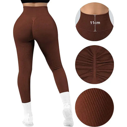 High Waist Seamless Leggings Threaded Knitted Fitness Pants Solid Women's Slimming Sports Yoga Pants Elastic Running Sport Leggings - Image #3