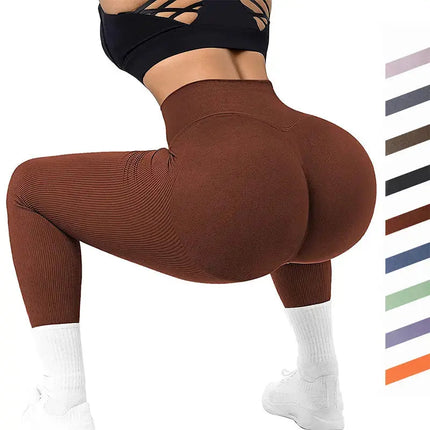 High Waist Seamless Leggings Threaded Knitted Fitness Pants Solid Women's Slimming Sports Yoga Pants Elastic Running Sport Leggings - Image #1