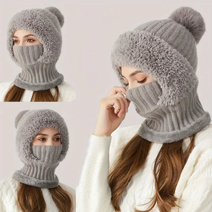 1pc Winter Warmth Acrylic Fleece-Lined Knit Beanie with Ear Flaps, Windproof Neck Gaiter Hood for Outdoor Cycling, Stretchable New Year'S Gift Hat, 100% Acrylic Woven Craftsmanship HEBDO