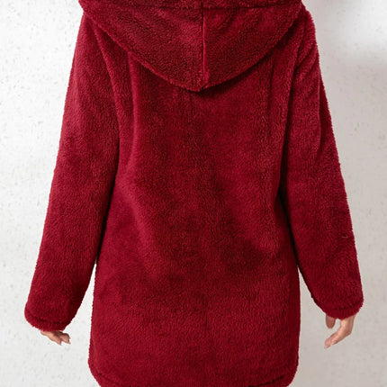 Elegant Polyester Fleece Hooded Coat for Women - Solid Color, Knit Fabric, Autumn/Winter Warmth HEBDO