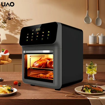 1pc UAO Electric Air Fryer, 1200W Intelligent Touch Control, 2.38gal High-Capacity, 110-130V Power Supply, US Plug, Freestanding Multifunctional Kitchen Appliance for Cooking Pizza and More HEBDO