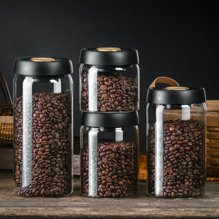 Vacuum Sealed Jug Set Black Coffee Beans Glass Airtight Canister Kitchen Food Grains Candy Keep Good Storage Jar Set Kitchen Gadgets HEBDO STORE