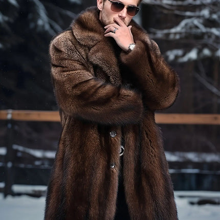 High-Quality Luxury Men's Faux Mink Fur Coat - Warm, Stylish & Casual Long Sleeve with Suit Collar for Fall/Winter HEBDO