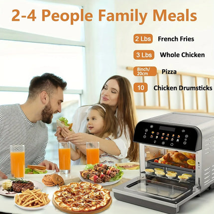 1pc MOREBEAUTY 12.5QT Electric Countertop Oven with Digital Touch Screen, Stainless Steel Rotisserie & Baking, 1700W, 110-130V, US Plug, Includes Crisper Tray, Drip Tray, Wire Rack, Fetch Tool, Skewer Racks, Rotisserie Shaft HEBDO