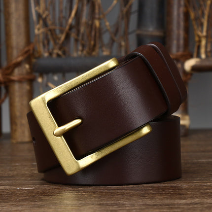 Men's Leather Pin Buckle First Layer Cowhide Simple Glossy Casual Pants Belt HEBDO STORE