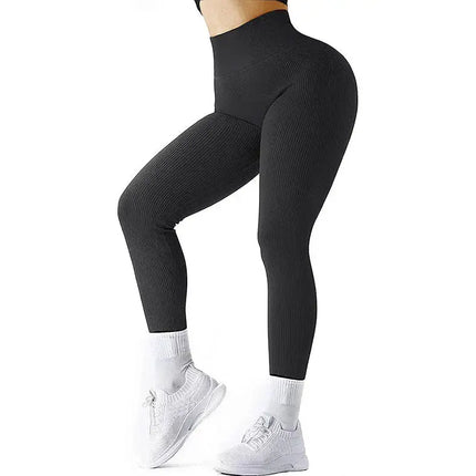 High Waist Seamless Leggings Threaded Knitted Fitness Pants Solid Women's Slimming Sports Yoga Pants Elastic Running Sport Leggings - Image #10