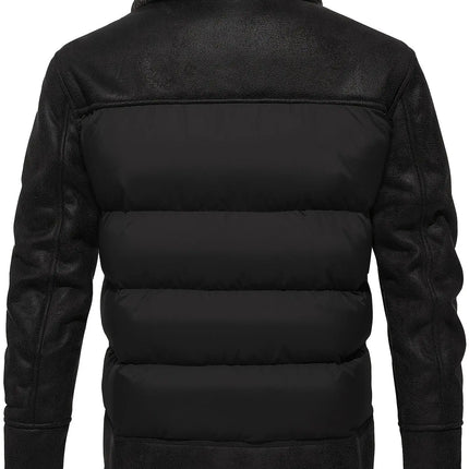 Men's Casual Winter Jacket - Warm Fleece-Lined Faux Leather, Zip-Up with Pockets for Outdoor & Casual Attire HEBDO