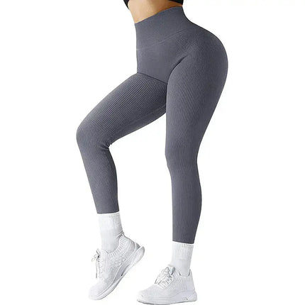 High Waist Seamless Leggings Threaded Knitted Fitness Pants Solid Women's Slimming Sports Yoga Pants Elastic Running Sport Leggings - Image #15