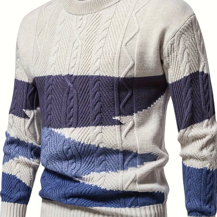 Stylish Men's Knitted Pullover Sweater - Soft, Breathable, Mid-Stretch, Long Sleeve, Crew Neck, Casual Top for City Walk, Street Hanging, Outdoor Activities, Everyday Wear - Perfect for Autumn and Winter Seasons HEBDO