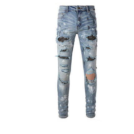 Stretch Retro Ripped Diamond Jeans HEBDO STORE