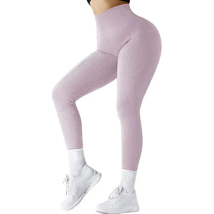 High Waist Seamless Leggings Threaded Knitted Fitness Pants Solid Women's Slimming Sports Yoga Pants Elastic Running Sport Leggings - Image #18