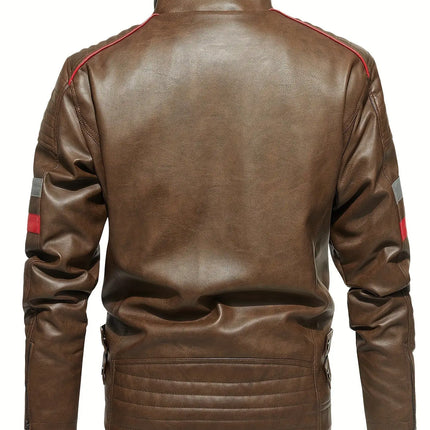 Warm Fleece Men's Casual PU Leather Retro Biker Jacket for Fall Winter HEBDO