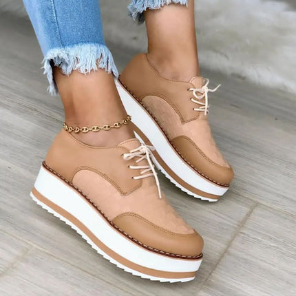 Lace-up Shoes Thick Bottom Checkerboard Design Flats Shoes Women HEBDO STORE