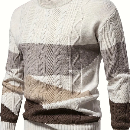 Stylish Men's Knitted Pullover Sweater - Soft, Breathable, Mid-Stretch, Long Sleeve, Crew Neck, Casual Top for City Walk, Street Hanging, Outdoor Activities, Everyday Wear - Perfect for Autumn and Winter Seasons HEBDO