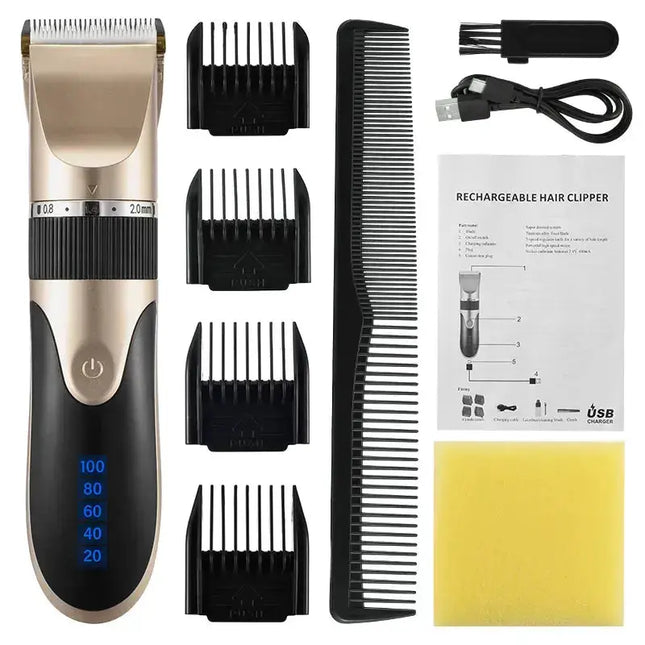 Professional Hair Clipper Men's Barber Beard Trimmer Rechargeable Hair Cutting Machine Ceramic Blade Low Noise Adult Kid Haircut - Premium  from FRANTZDOL STORE  - Just $43! Shop now at FRANTZDOL STORE 