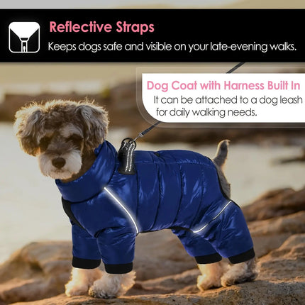 Small to Medium Breeds Waterproof All-Season Warm Dog Coat with Polyester Filling, Knit Fabric, Snap Button Closure, and D-Ring Leash Attachment HEBDO