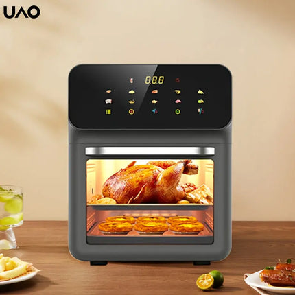 1pc UAO Electric Air Fryer, 1200W Intelligent Touch Control, 2.38gal High-Capacity, 110-130V Power Supply, US Plug, Freestanding Multifunctional Kitchen Appliance for Cooking Pizza and More HEBDO